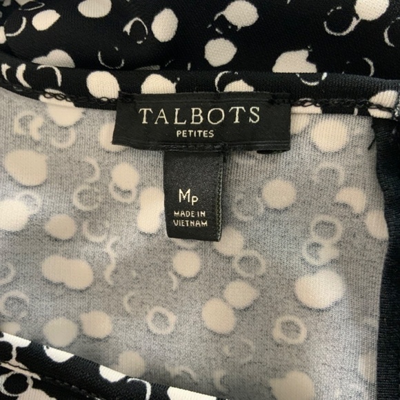 TALBOTS Petite Black White Floral Print Fit And Flare Short Sleeve Dress US MP - Picture 4 of 9